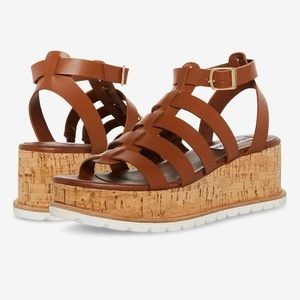 Steve Madden Cognac Brown Leather Platform Fisherman Sandal, women’s size 5.5